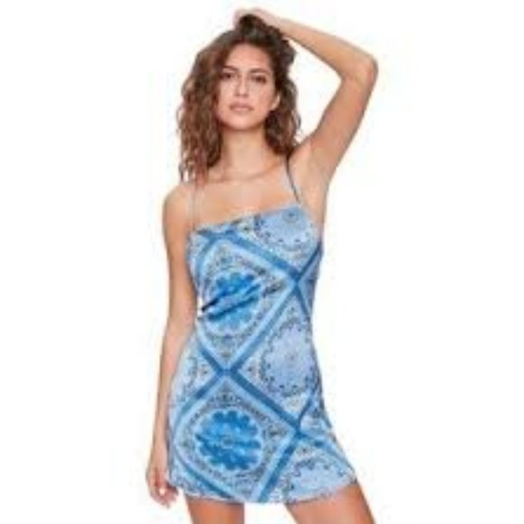 Forever 21 Dresses & Skirts - Blue Satin Cami Mini Slip Dress M